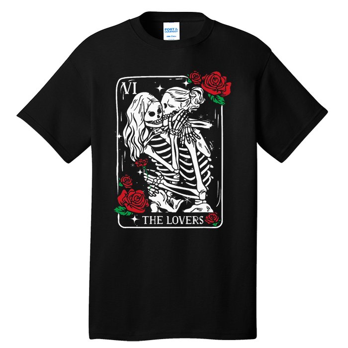 The Lovers Tarot Card Occult Skeleton Roses Gothic Kissing Tall T-Shirt