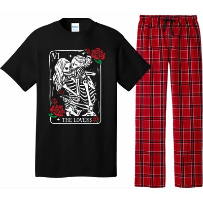 The Lovers Tarot Card Occult Skeleton Roses Gothic Kissing Pajama Set