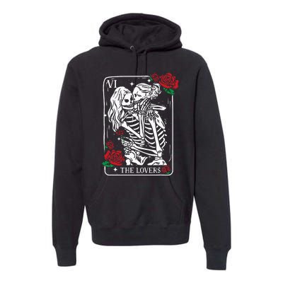 The Lovers Tarot Card Occult Skeleton Roses Gothic Kissing Premium Hoodie