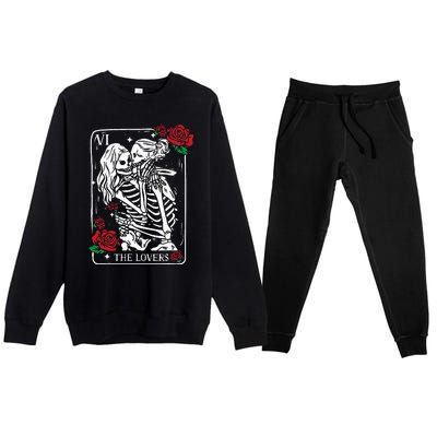 The Lovers Tarot Card Occult Skeleton Roses Gothic Kissing Premium Crewneck Sweatsuit Set