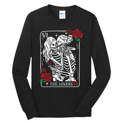 The Lovers Tarot Card Occult Skeleton Roses Gothic Kissing Tall Long Sleeve T-Shirt