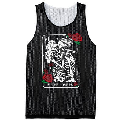 The Lovers Tarot Card Occult Skeleton Roses Gothic Kissing Mesh Reversible Basketball Jersey Tank