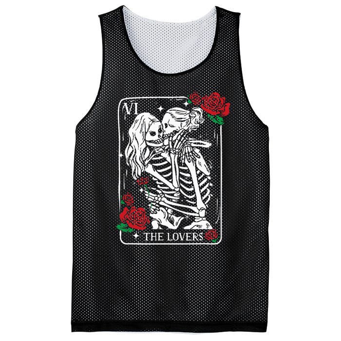 The Lovers Tarot Card Occult Skeleton Roses Gothic Kissing Mesh Reversible Basketball Jersey Tank