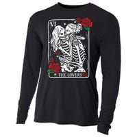 The Lovers Tarot Card Occult Skeleton Roses Gothic Kissing Cooling Performance Long Sleeve Crew