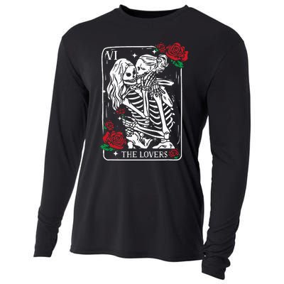 The Lovers Tarot Card Occult Skeleton Roses Gothic Kissing Cooling Performance Long Sleeve Crew