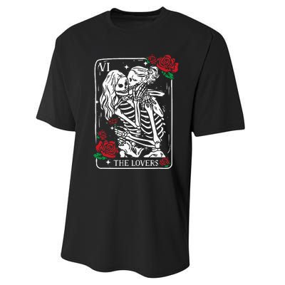 The Lovers Tarot Card Occult Skeleton Roses Gothic Kissing Performance Sprint T-Shirt