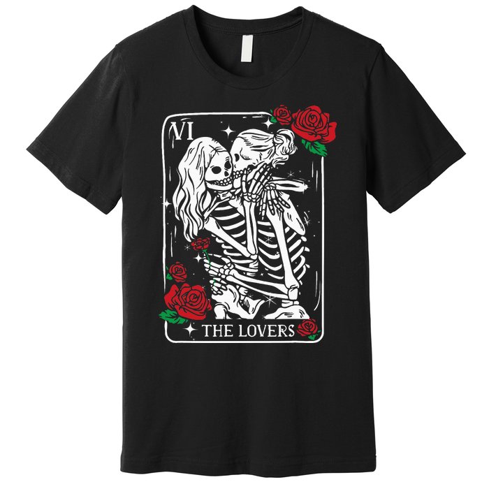 The Lovers Tarot Card Occult Skeleton Roses Gothic Kissing Premium T-Shirt