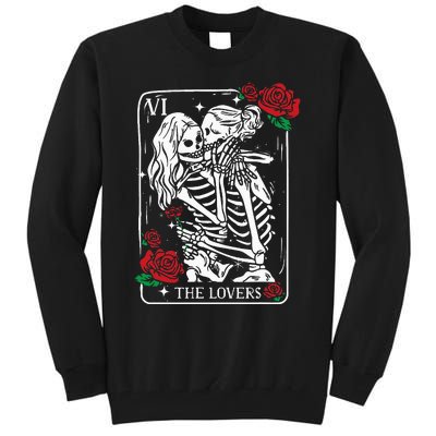 The Lovers Tarot Card Occult Skeleton Roses Gothic Kissing Tall Sweatshirt