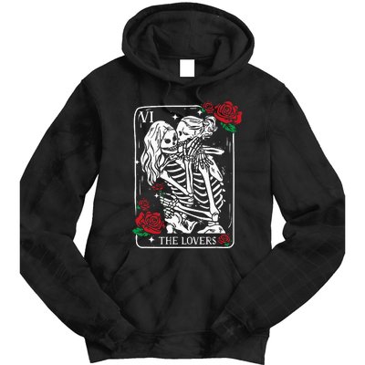 The Lovers Tarot Card Occult Skeleton Roses Gothic Kissing Tie Dye Hoodie