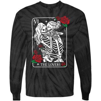 The Lovers Tarot Card Occult Skeleton Roses Gothic Kissing Tie-Dye Long Sleeve Shirt