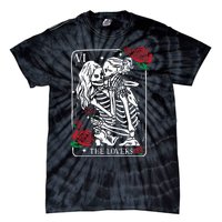 The Lovers Tarot Card Occult Skeleton Roses Gothic Kissing Tie-Dye T-Shirt