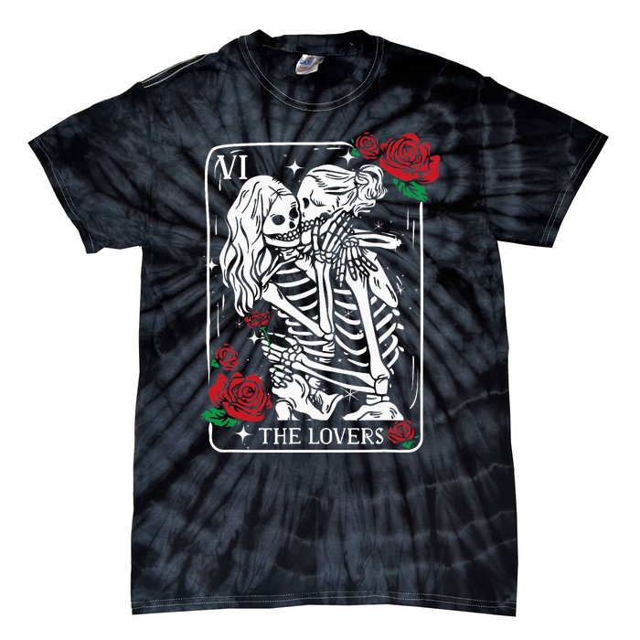 The Lovers Tarot Card Occult Skeleton Roses Gothic Kissing Tie-Dye T-Shirt