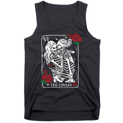 The Lovers Tarot Card Occult Skeleton Roses Gothic Kissing Tank Top