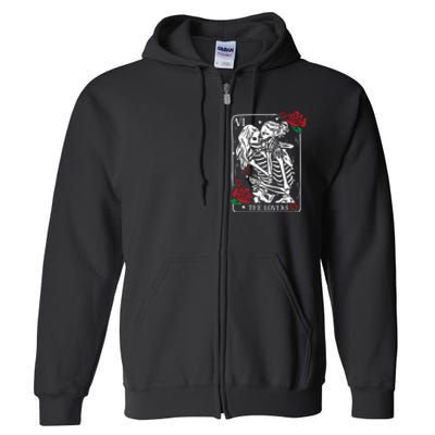 The Lovers Tarot Card Occult Skeleton Roses Gothic Kissing Full Zip Hoodie