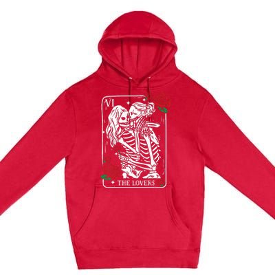 The Lovers Tarot Card Occult Skeleton Roses Gothic Kissing Premium Pullover Hoodie