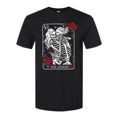 The Lovers Tarot Card Occult Skeleton Roses Gothic Kissing Softstyle CVC T-Shirt