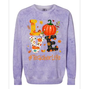 Thanksgiving Love Teacher Life Happy Fall Yall Autumn Colorblast Crewneck Sweatshirt