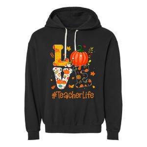 Thanksgiving Love Teacher Life Happy Fall Yall Autumn Garment-Dyed Fleece Hoodie