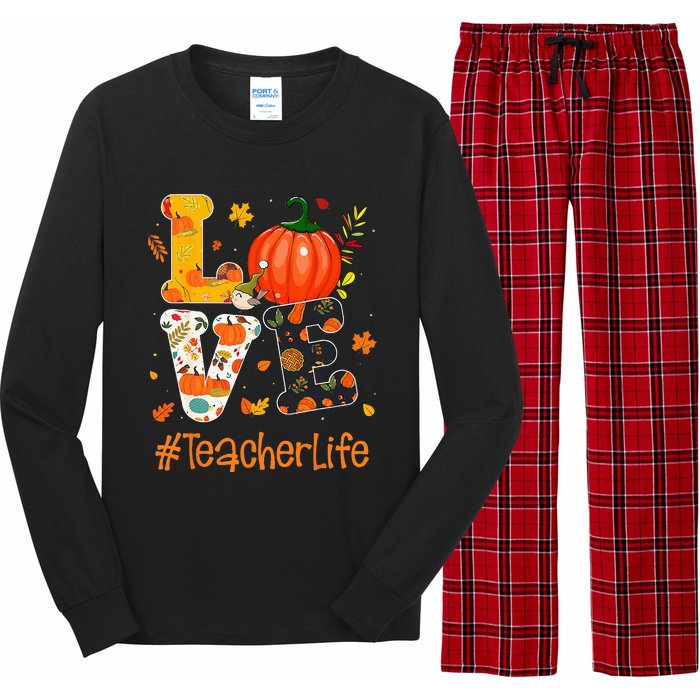 Thanksgiving Love Teacher Life Happy Fall Yall Autumn Long Sleeve Pajama Set