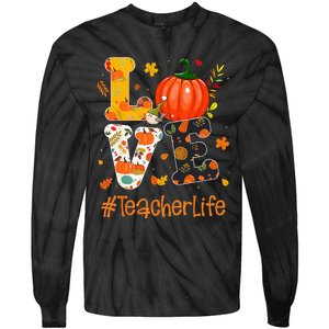 Thanksgiving Love Teacher Life Happy Fall Yall Autumn Tie-Dye Long Sleeve Shirt