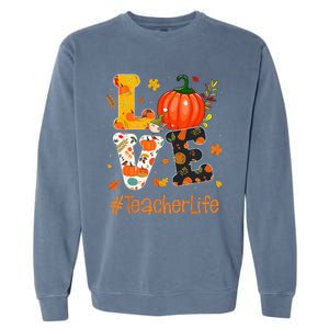 Thanksgiving Love Teacher Life Happy Fall Yall Autumn Garment-Dyed Sweatshirt