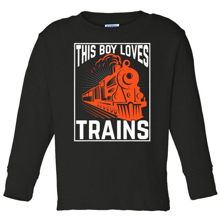 This  loves trains locomotives and wagon! boys train Toddler Long Sleeve Shirt