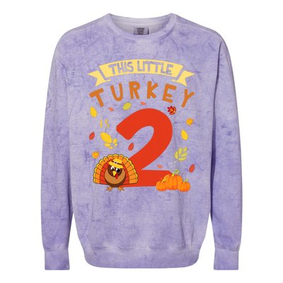 This Little Turkey Is 2 Years Happy Birthday Thanksgiving Colorblast Crewneck Sweatshirt