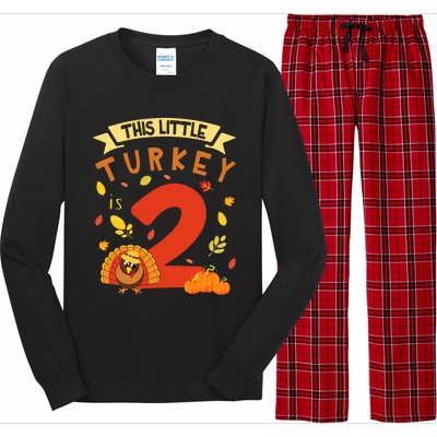 This Little Turkey Is 2 Years Happy Birthday Thanksgiving Long Sleeve Pajama Set