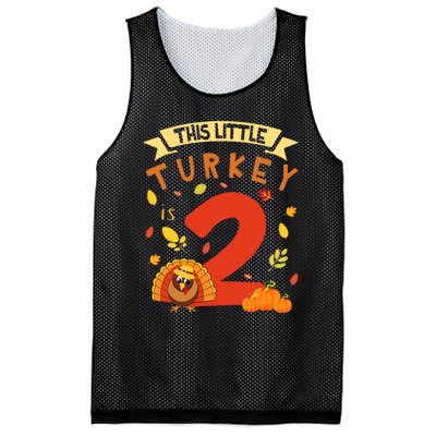 This Little Turkey Is 2 Years Happy Birthday Thanksgiving Mesh Reversible Basketball Jersey Tank