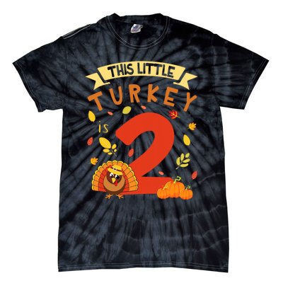 This Little Turkey Is 2 Years Happy Birthday Thanksgiving Tie-Dye T-Shirt