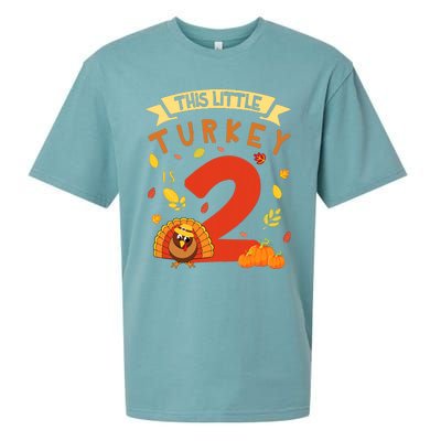 This Little Turkey Is 2 Years Happy Birthday Thanksgiving Sueded Cloud Jersey T-Shirt