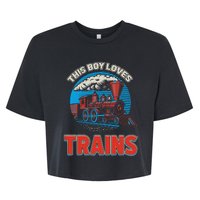 This  loves trains locomotives and wagon! boys train Bella+Canvas Jersey Crop Tee