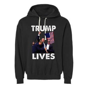 Trump Live Trump Shot Fist Pump Garment-Dyed Fleece Hoodie