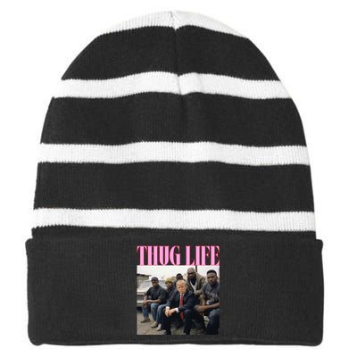 Thug Life Trump’S Kangaroo Conviction Striped Beanie with Solid Band