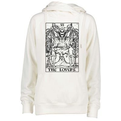 The Lovers Tarot Card Halloween Grim Reaper Gothic Horror Womens Funnel Neck Pullover Hood