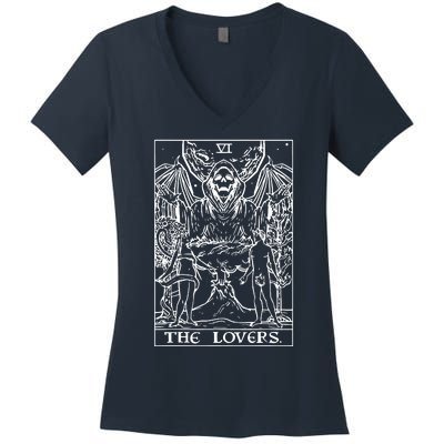 The Lovers Tarot Card Halloween Grim Reaper Gothic Horror Women's V-Neck T-Shirt