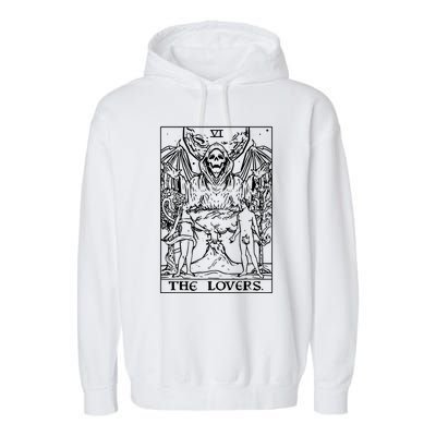 The Lovers Tarot Card Halloween Grim Reaper Gothic Horror Garment-Dyed Fleece Hoodie