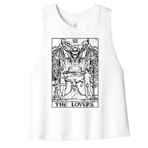 The Lovers Tarot Card Halloween Grim Reaper Gothic Horror Women's Racerback Cropped Tank