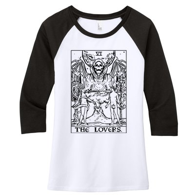 The Lovers Tarot Card Halloween Grim Reaper Gothic Horror Women's Tri-Blend 3/4-Sleeve Raglan Shirt