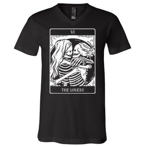 The Lovers Tarot Card Occult Goth Lesbian Skeleton Halloween V-Neck T-Shirt