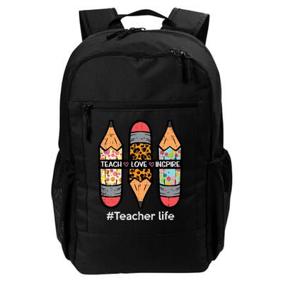 Teacher Life Teach Love Inspire Pencils Inspirational Daily Commute Backpack