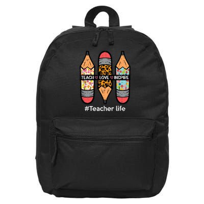 Teacher Life Teach Love Inspire Pencils Inspirational 16 in Basic Backpack