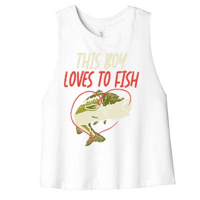 This Loves To Fish Bass Fishing Family Matching Gift Women's Racerback Cropped Tank