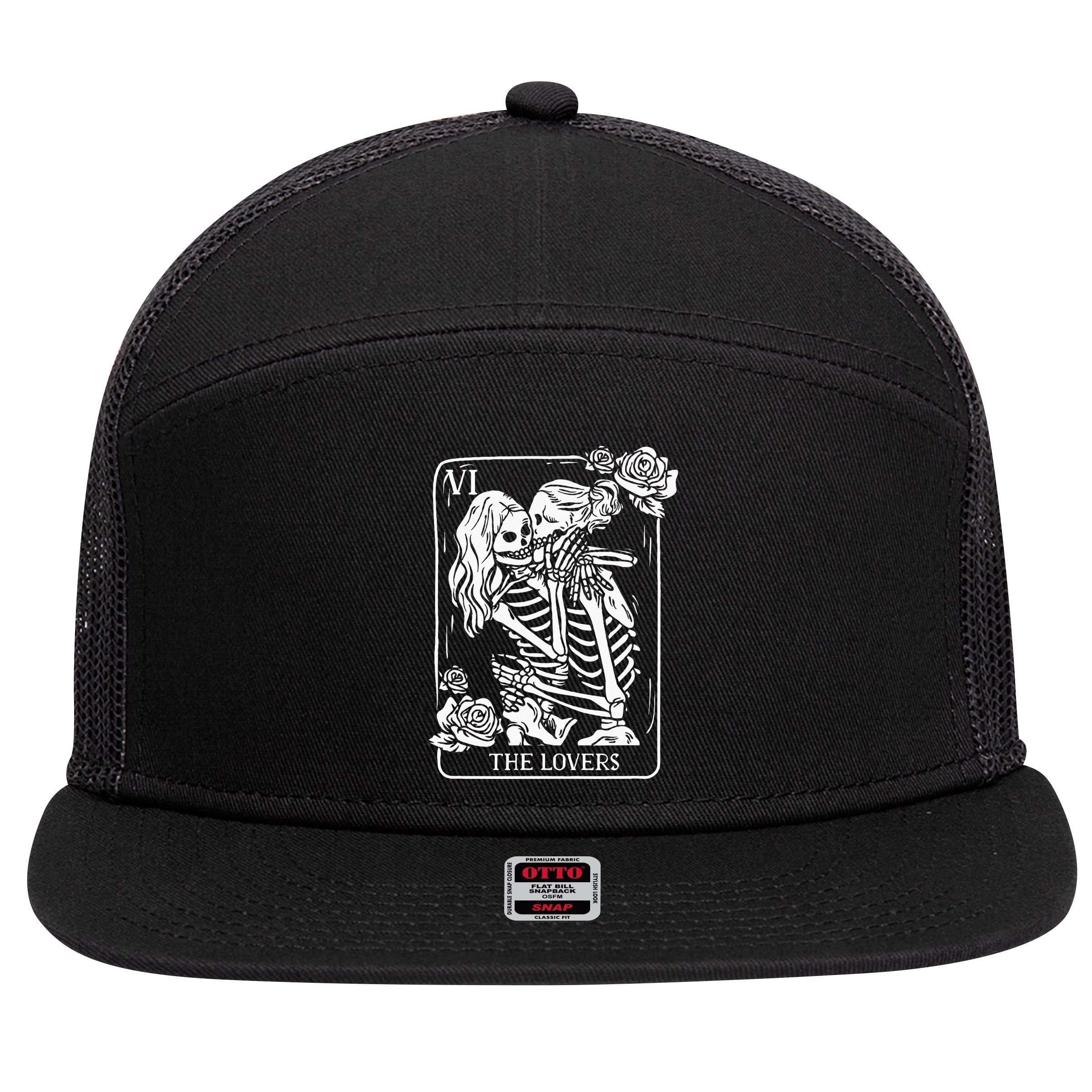 The Lovers Tarot Card Occult Goth Kissing Lesbian Skeleton 7 Panel Mesh Trucker Snapback Hat