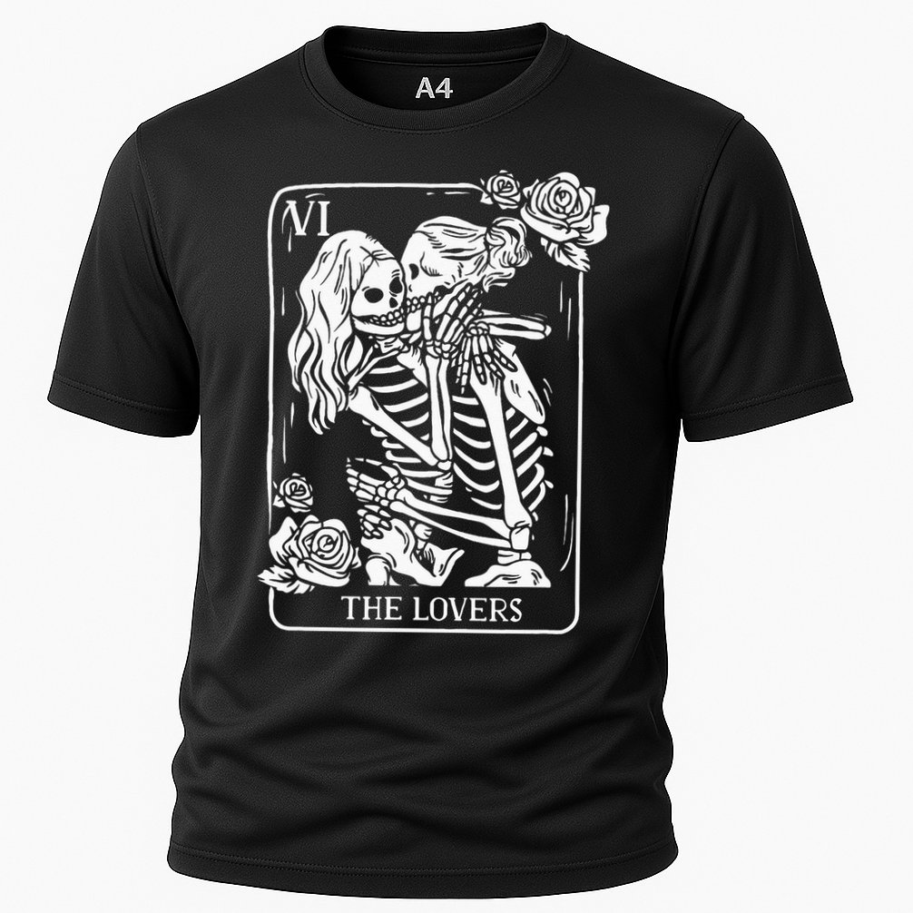 The Lovers Tarot Card Occult Goth Kissing Lesbian Skeleton Cooling Performance Crew T-Shirt