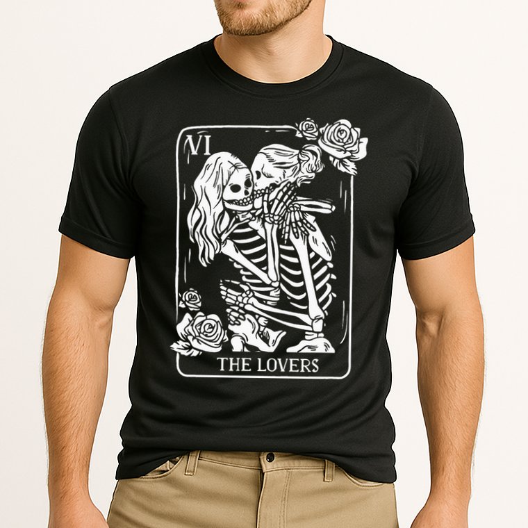 The Lovers Tarot Card Occult Goth Kissing Lesbian Skeleton Cooling Performance Crew T-Shirt