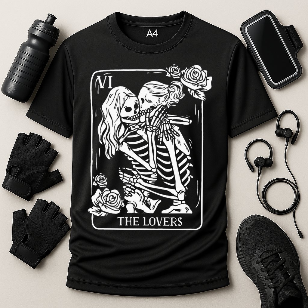 The Lovers Tarot Card Occult Goth Kissing Lesbian Skeleton Cooling Performance Crew T-Shirt