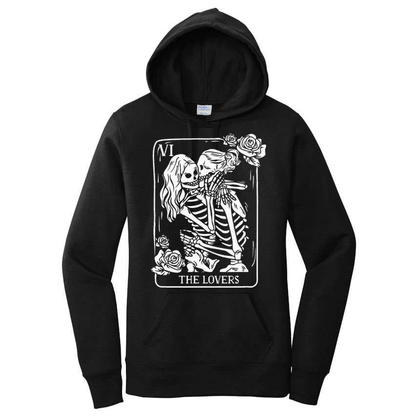 The Lovers Tarot Card Occult Goth Kissing Lesbian Skeleton Women's Pullover Hoodie