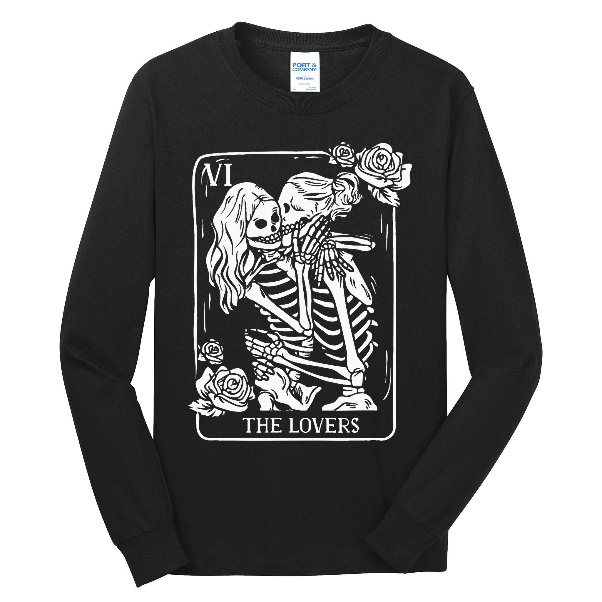 The Lovers Tarot Card Occult Goth Kissing Lesbian Skeleton Tall Long Sleeve T-Shirt