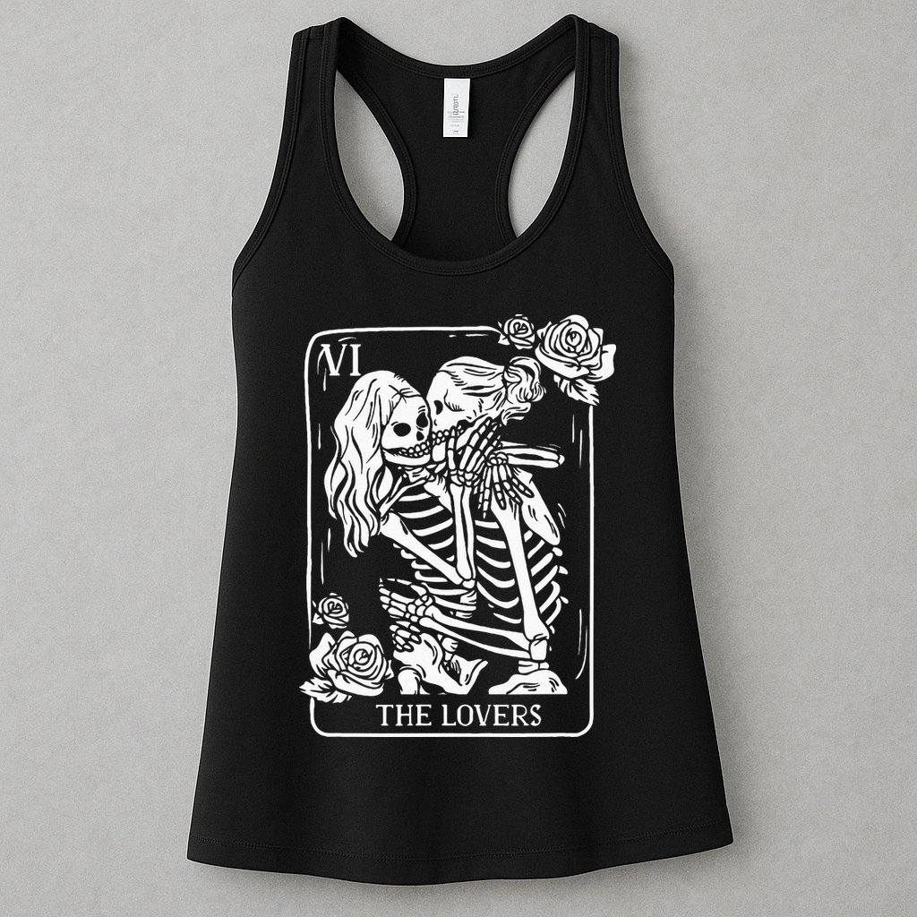 The Lovers Tarot Card Occult Goth Kissing Lesbian Skeleton Womens Tank Top
